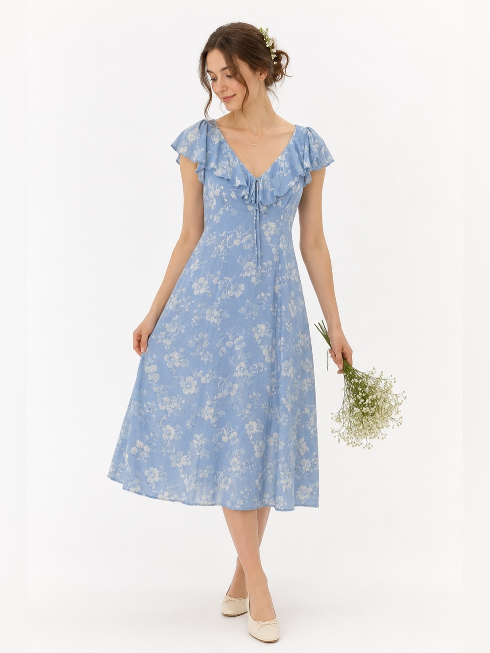 OLD NAVY Blue‎ Ruffle Midi Dress Cottagecore Romantic Coquette Fairycore Dress M